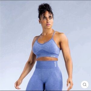 Dfyne set leggings and bra blue acid wash